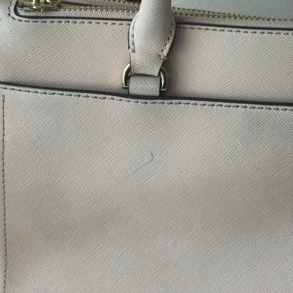 Tory Burch Double Zip Saffiano Leather Pink Tote Handbag Cossbody